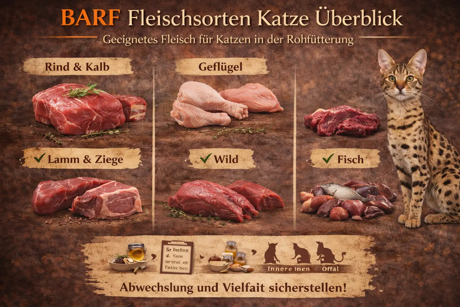 verschiedene rohe Fleischsorten für Katzen beim BARF