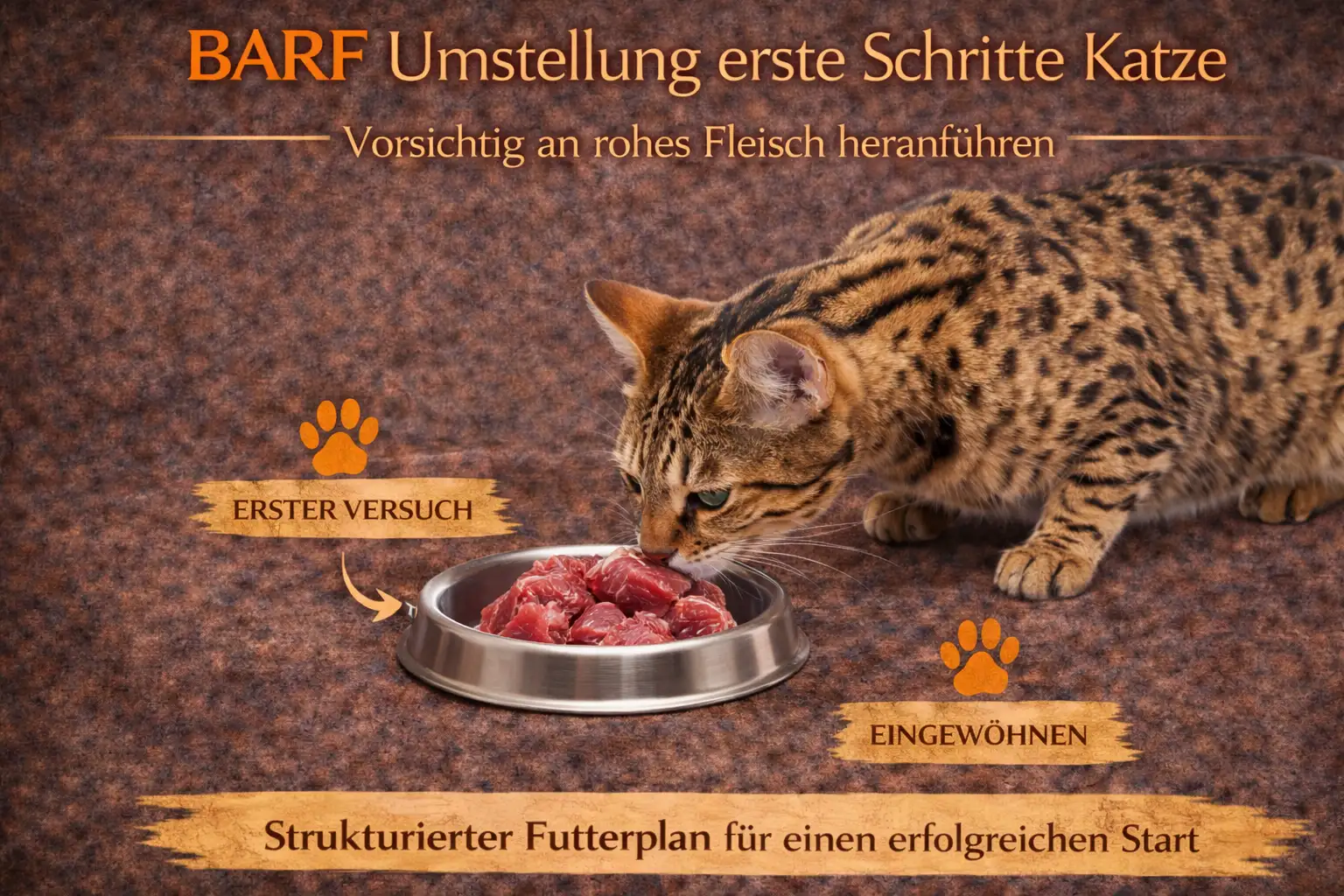 Katze probiert erstmals rohes Fleisch bei BARF Umstellung