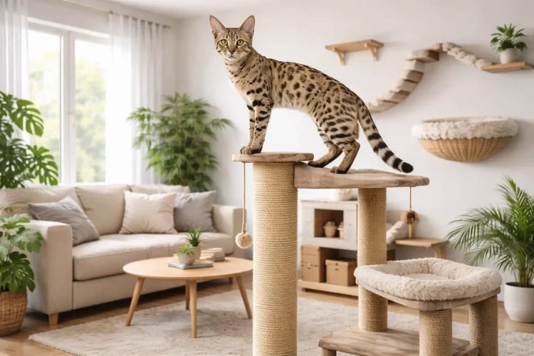 Savannah Katze Fellpflege mit Bürste